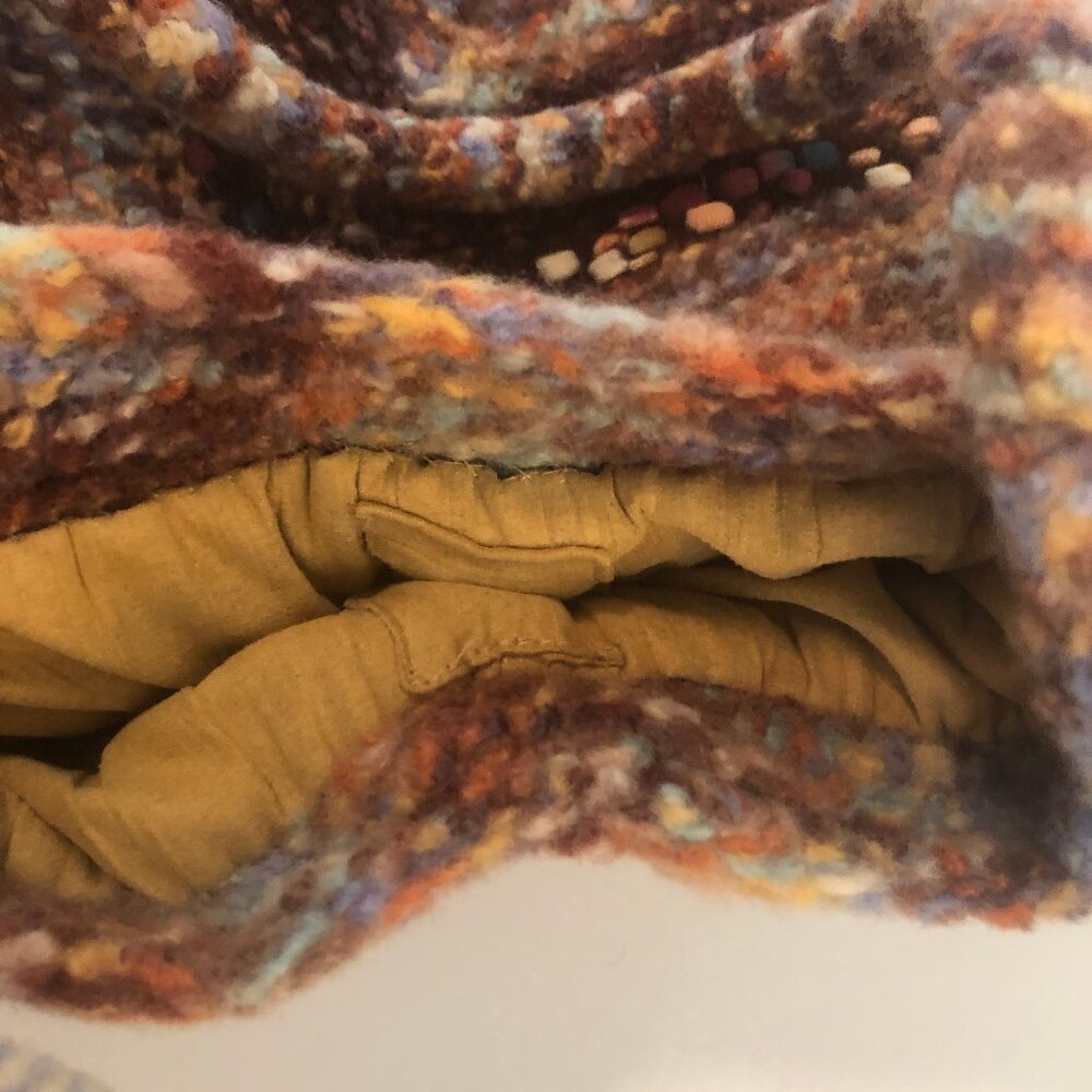 Vintage Handmade Beaded Felted Wool Chevron Bag w/ Fringe & Golden Lining - Picture 8 of 9